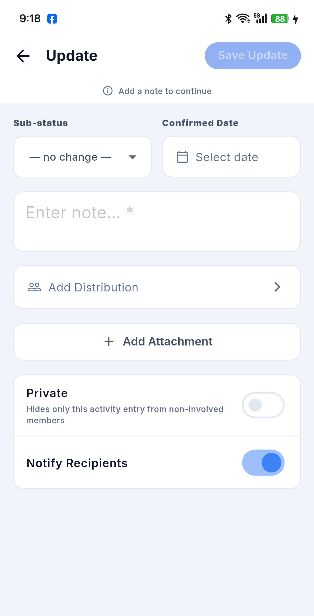 Update progress form