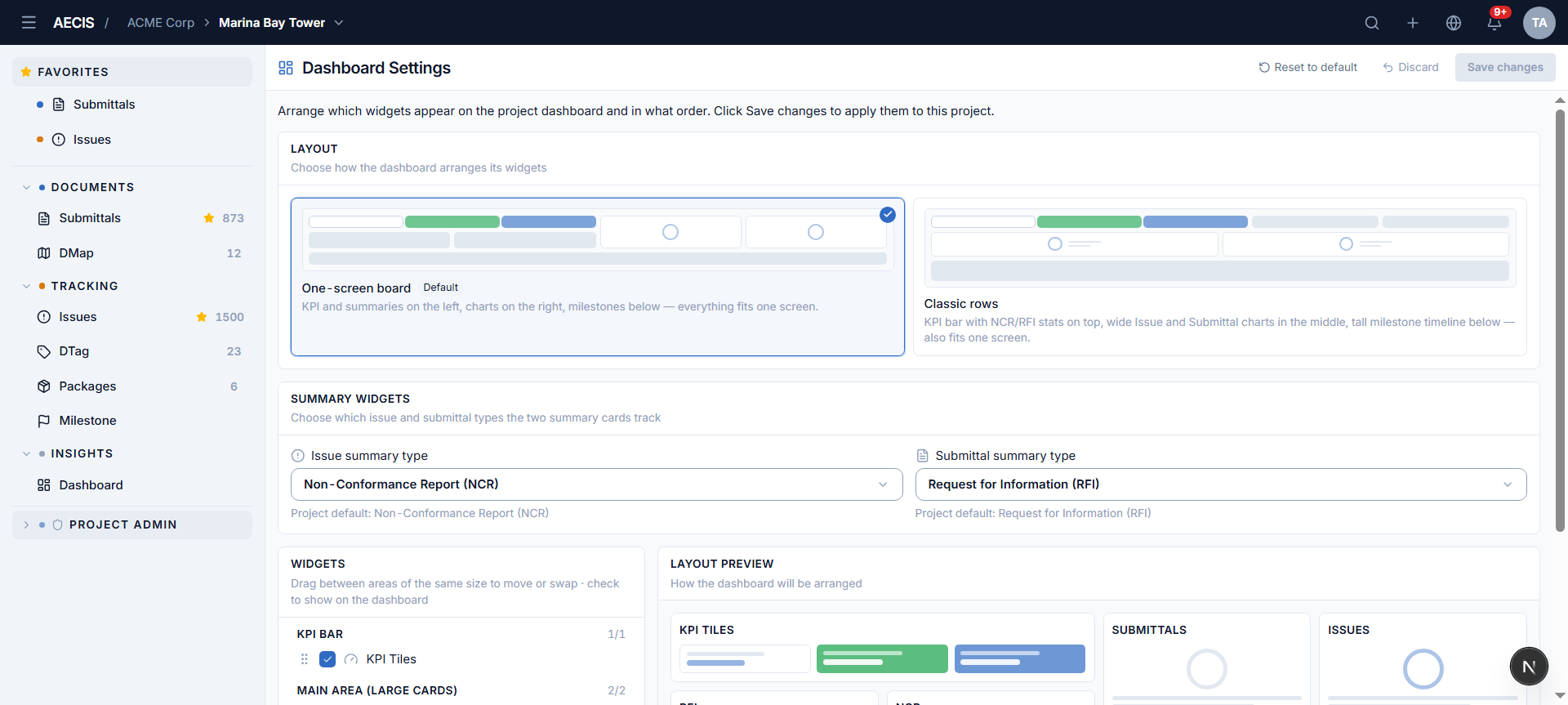 Dashboard Settings