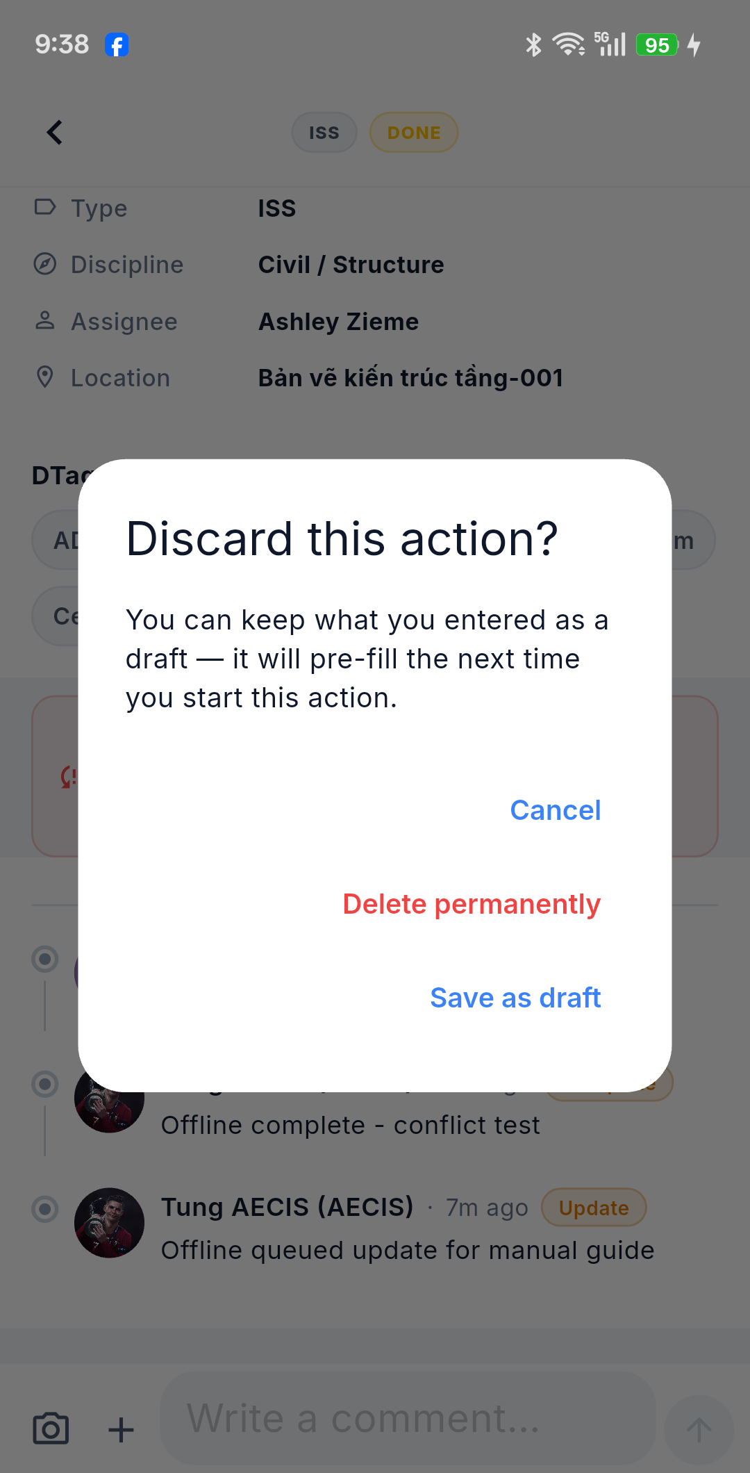 Discard this action dialog