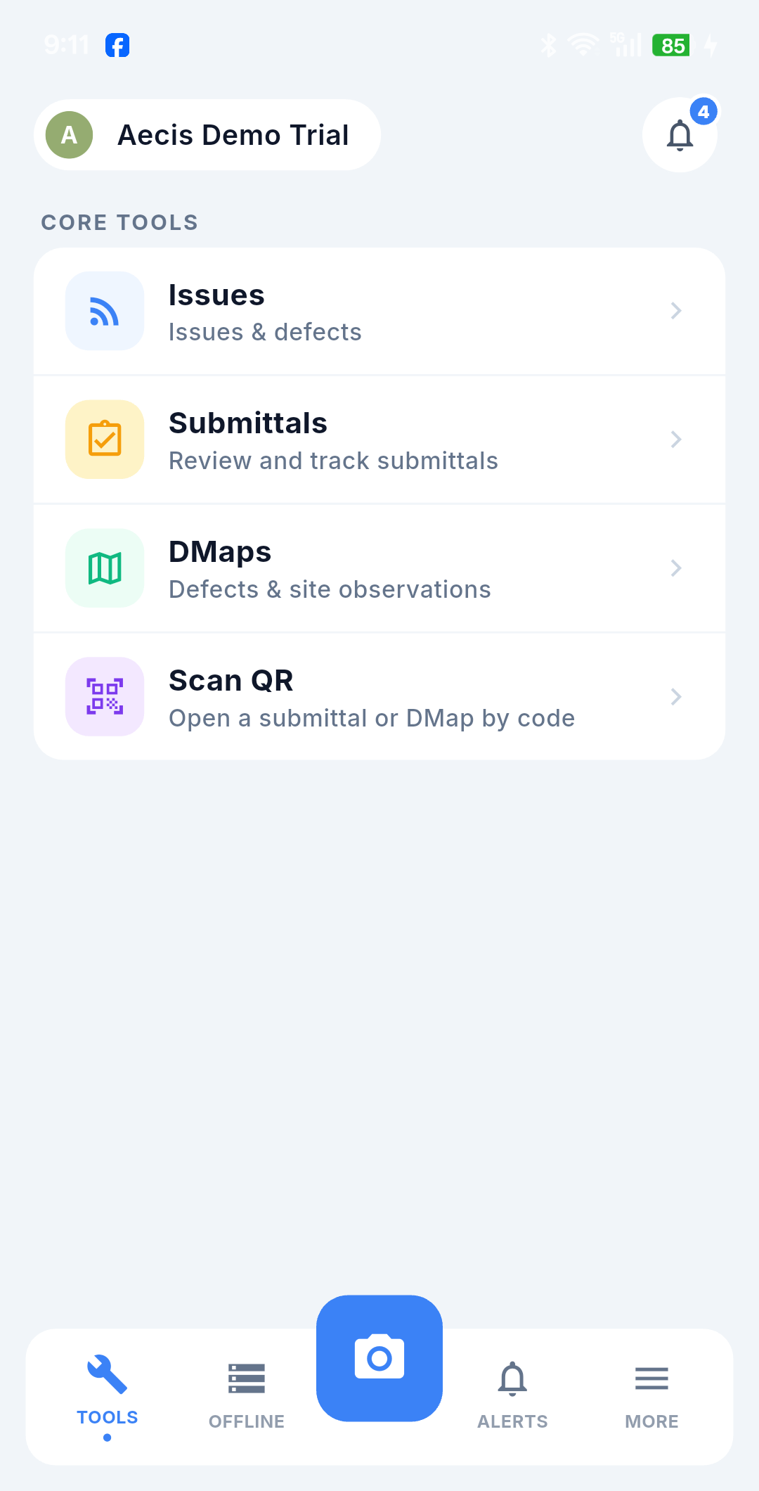 Tools home screen
