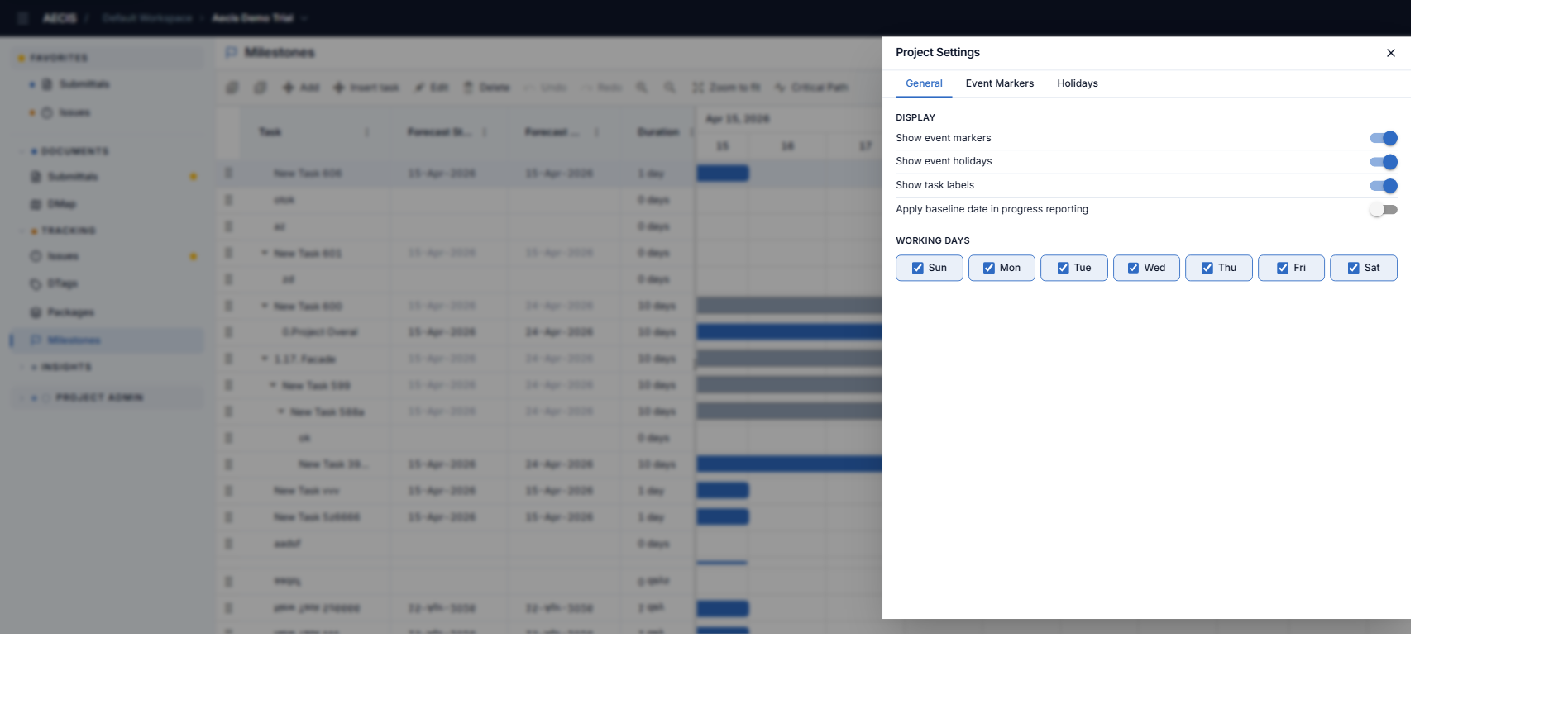 Settings dialog