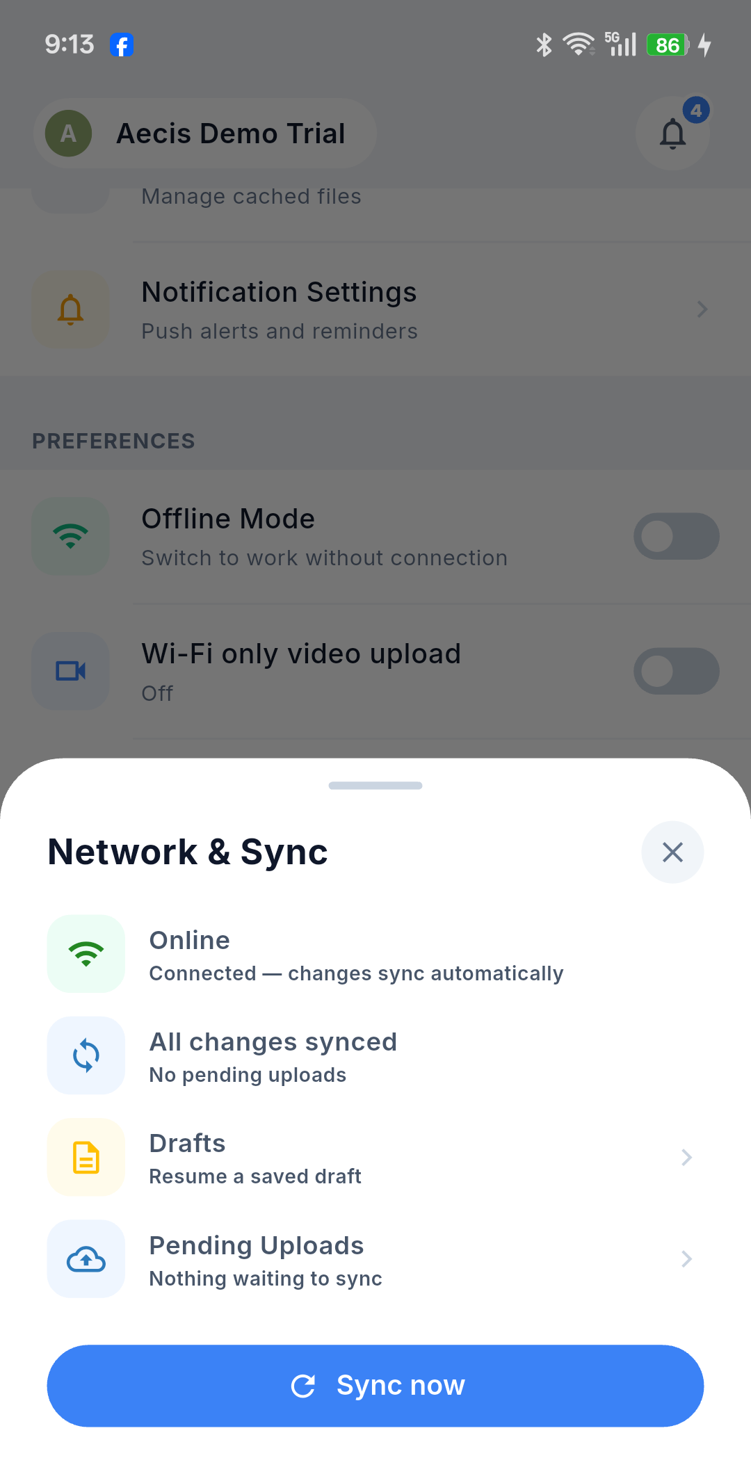Network &amp; Sync sheet