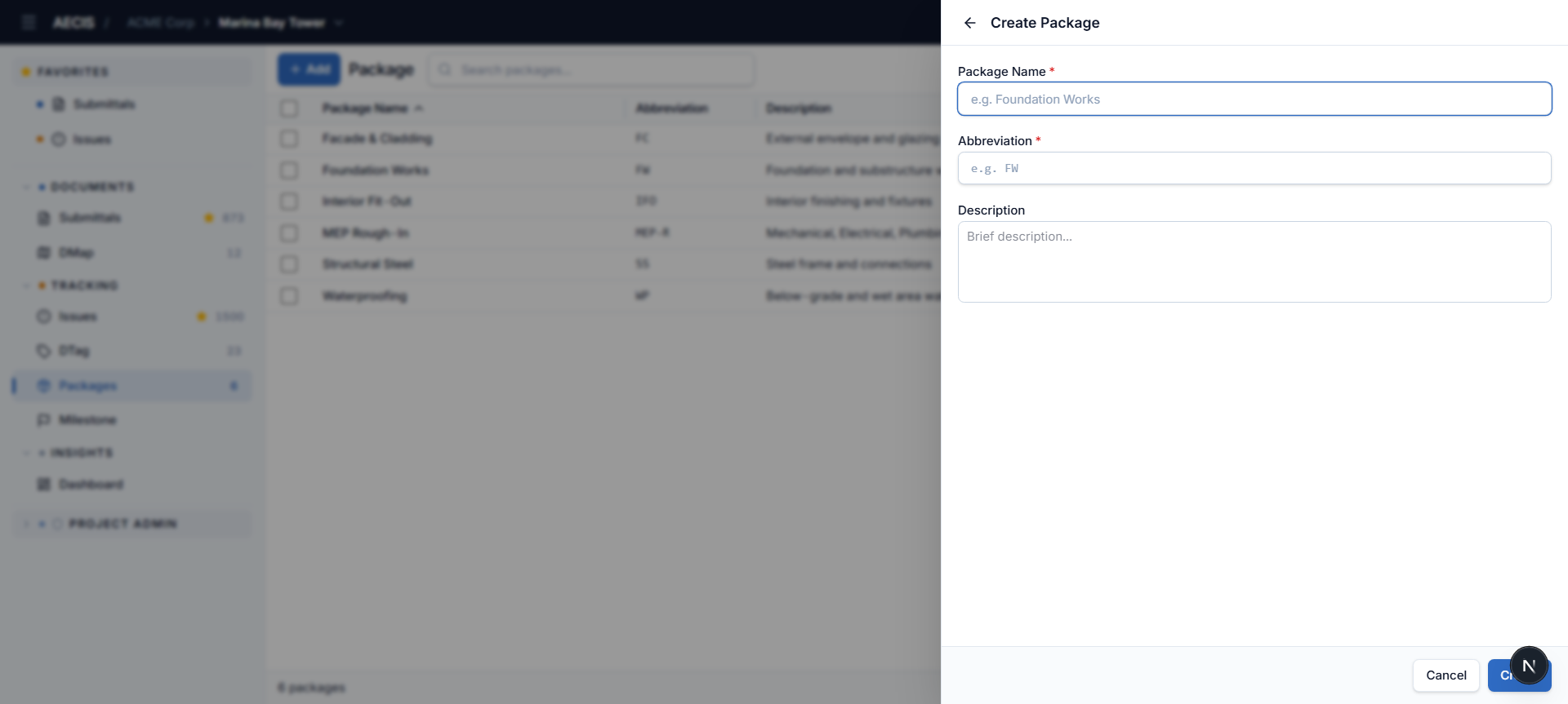 Create Package form