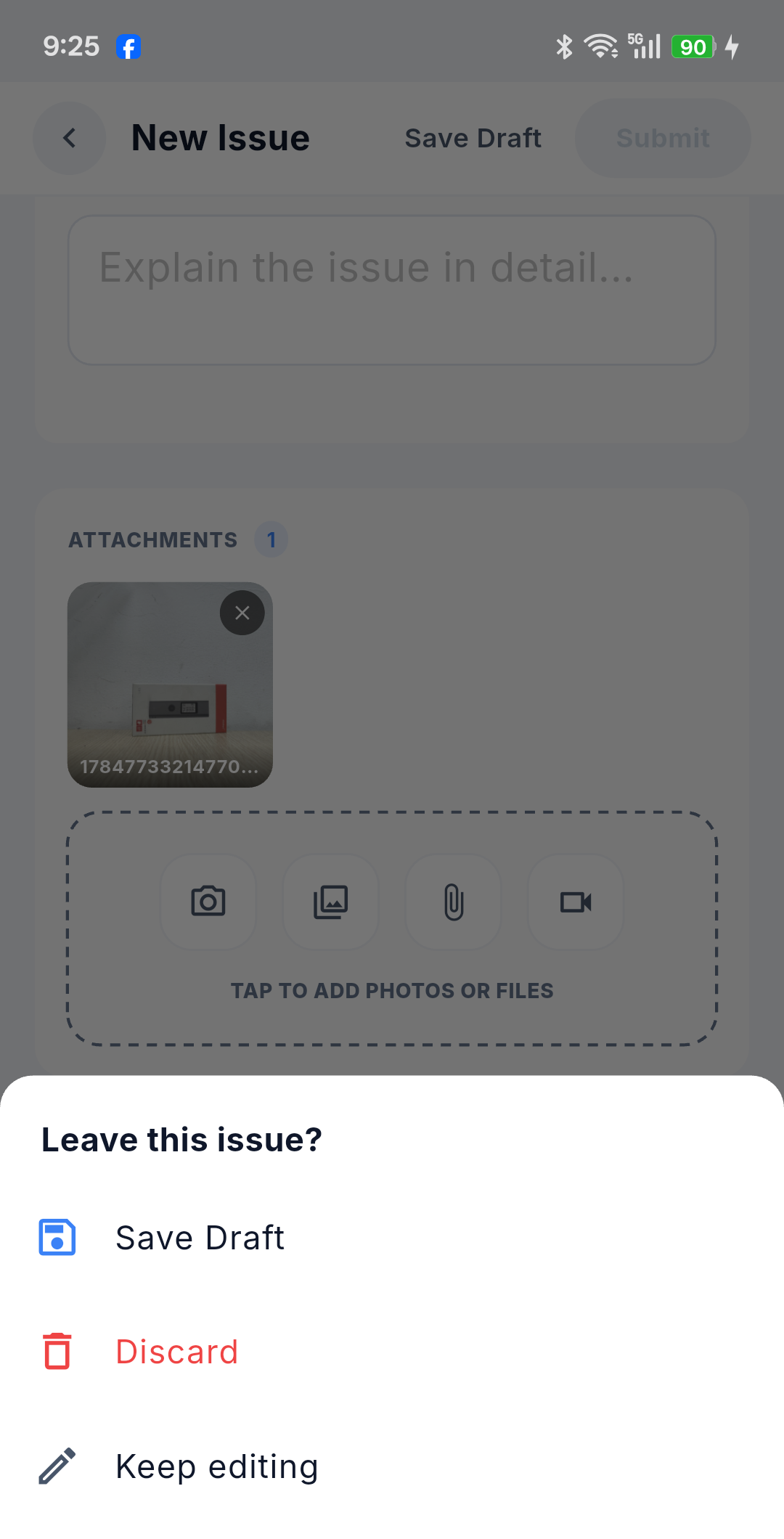 Save draft prompt