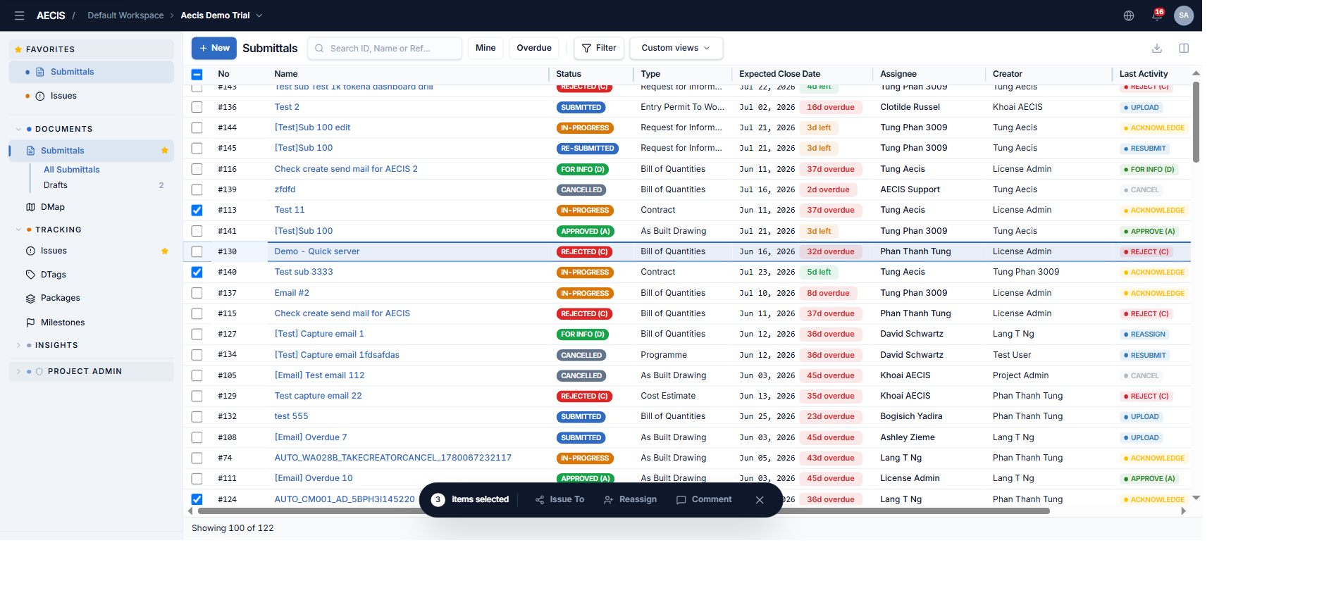 Bulk action bar