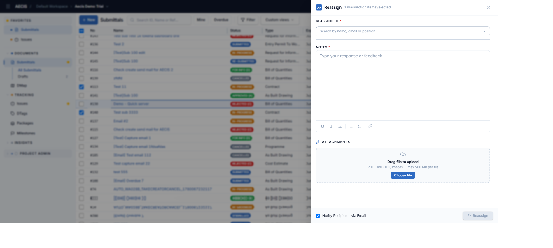 Bulk Reassign panel