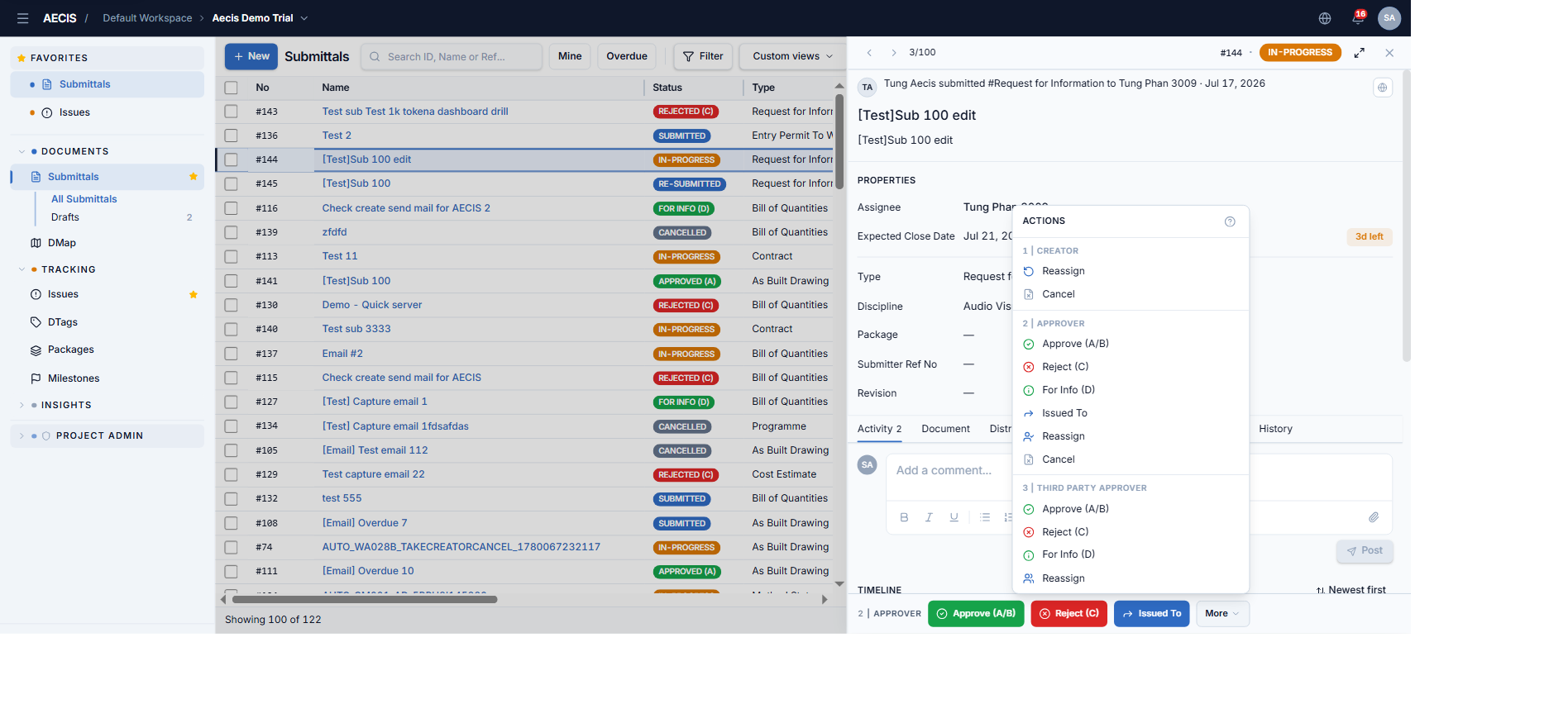 More actions menu grouped by role
