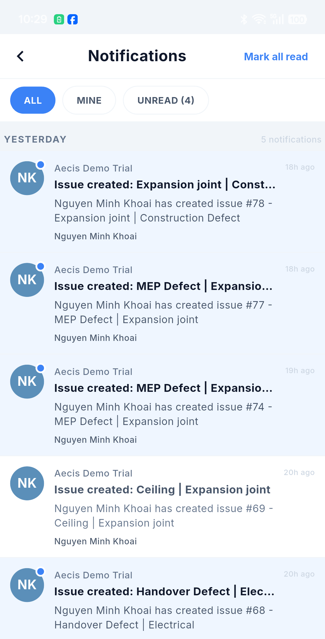 Màn hình Notifications